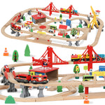 AIYAPLAY 133 Piece Wooden Train Set, Toy Train Set With Crane For 3+ Years