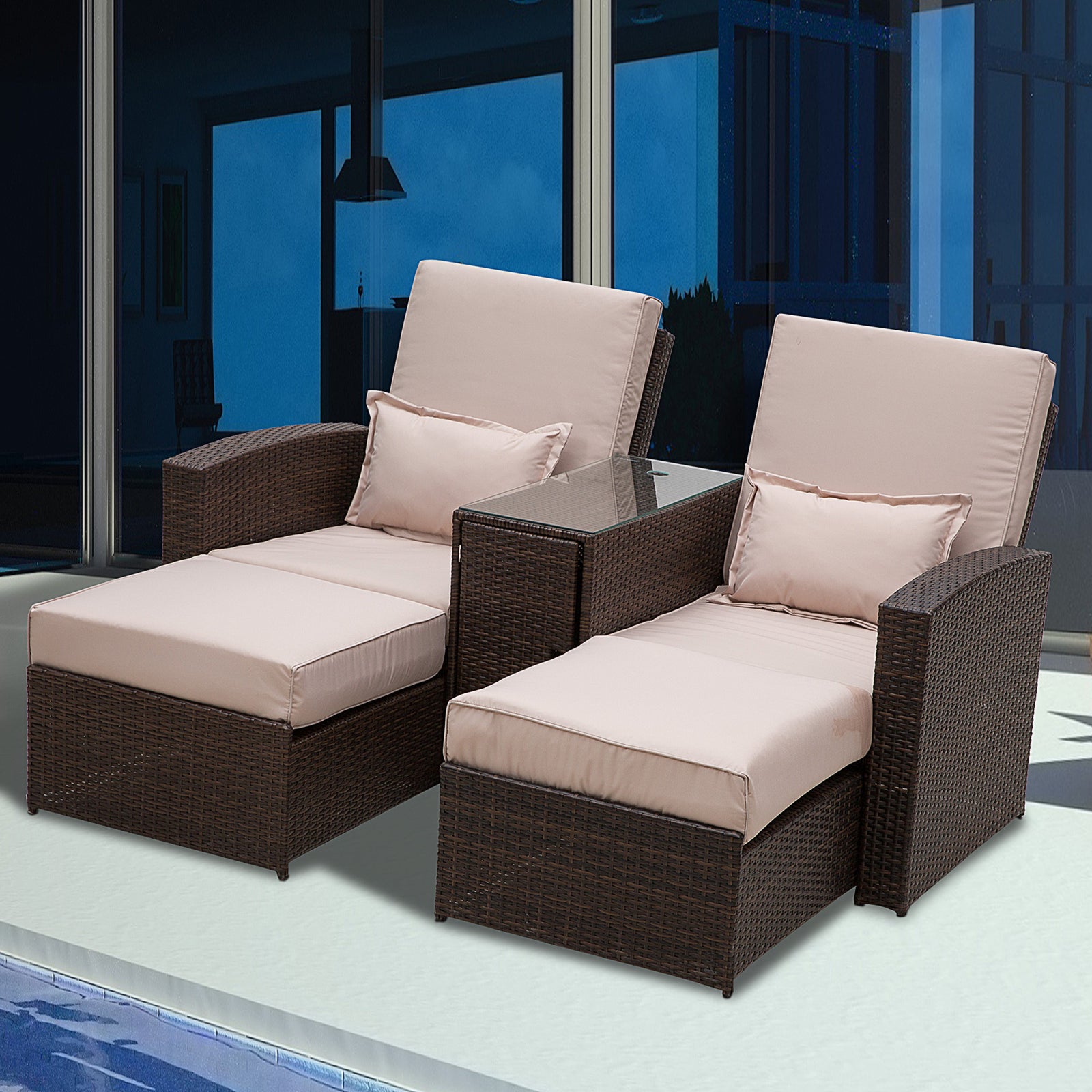 Rattan Sofa Lounger Set - Wicker Patio Furniture