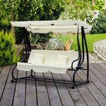 3 Seater Swing Chair For Outdoor W/ Adjustable Canopy | Cream