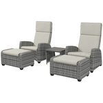 5 Pcs Rattan Garden Furniture Set W/ Reclining Chairs, Table | Gray