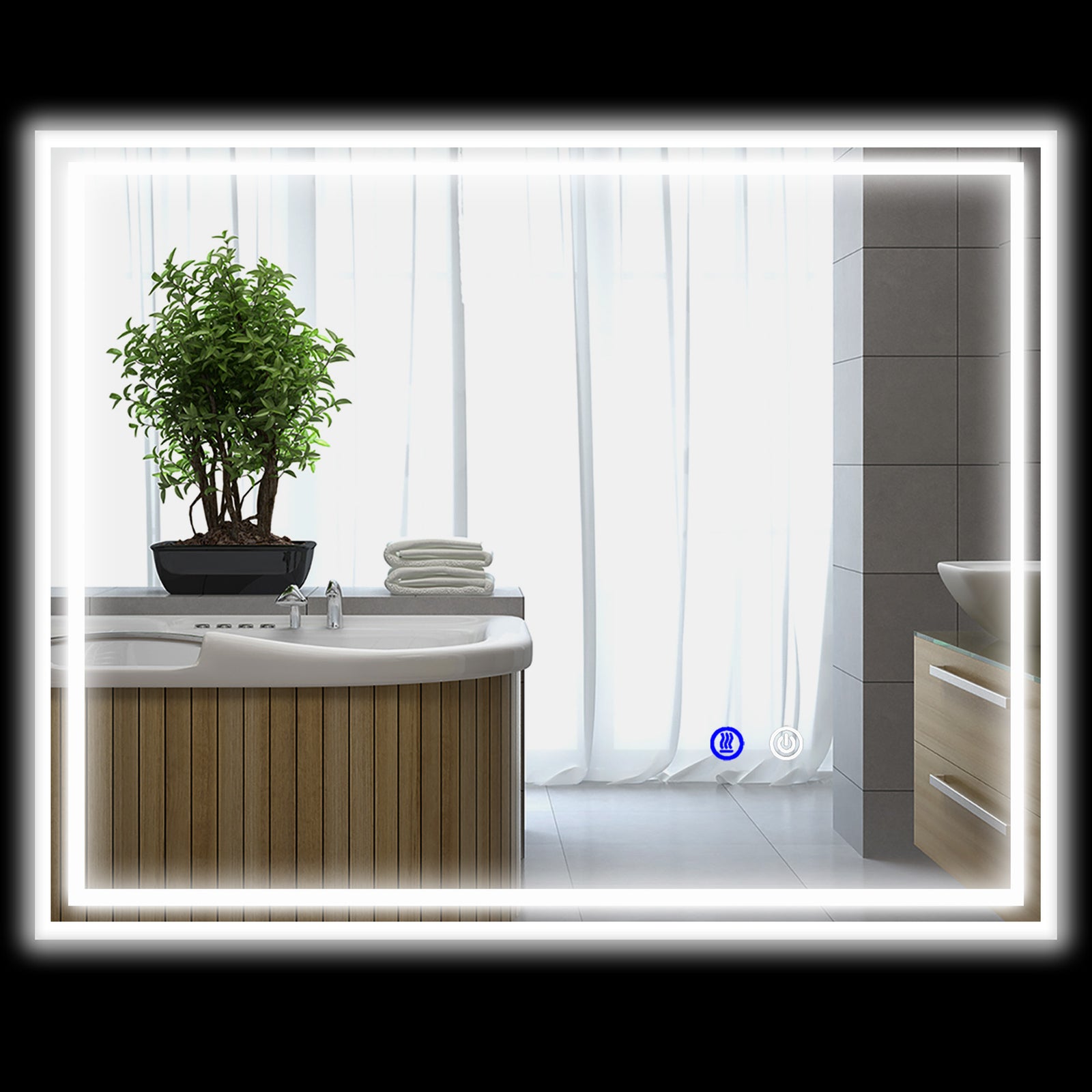60x50/90x70cm Dimmable Bathroom Mirror With Led Lights | Large | Silver