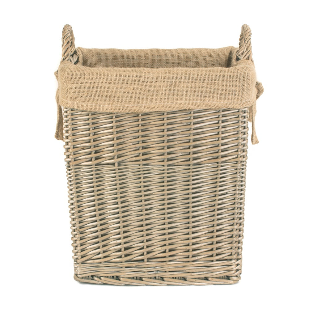 Wicker Small Rectangular Hessian Lined Log Basket