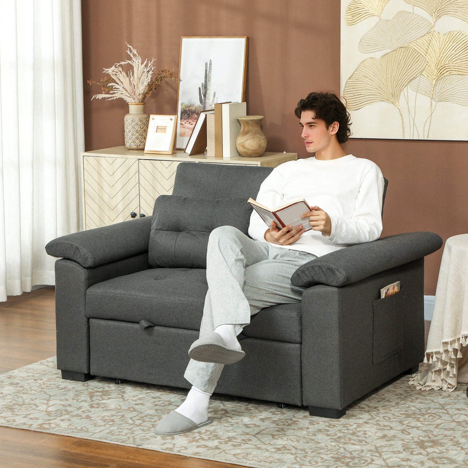 Click Clack Sofa Bed 2 Seater Sofa Bed For Living Room | Charcoal Grey