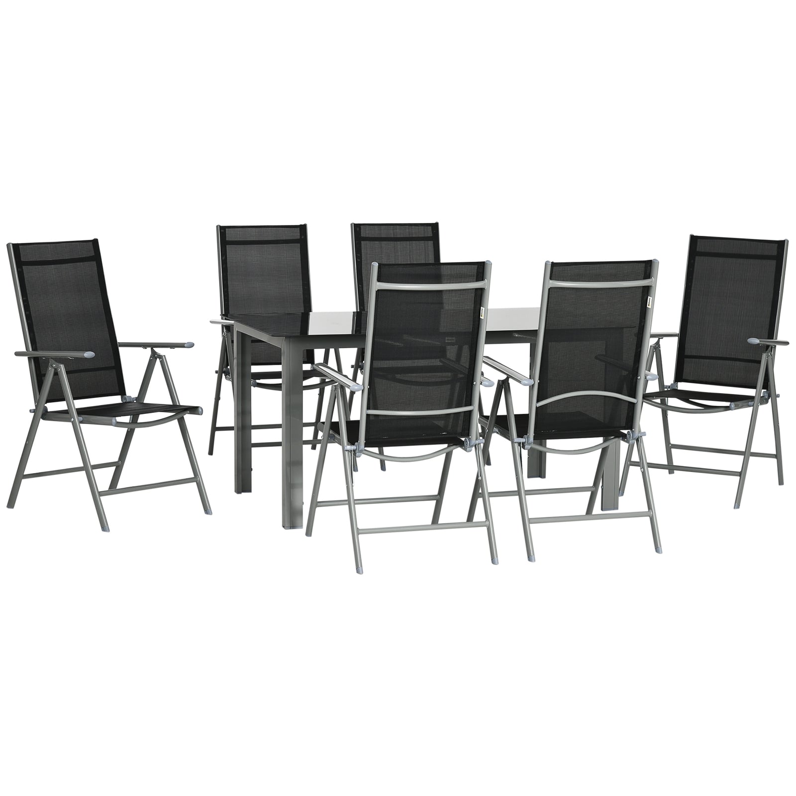 7 Piece Garden Dining Set, Outdoor Table And 6 Chair | Black