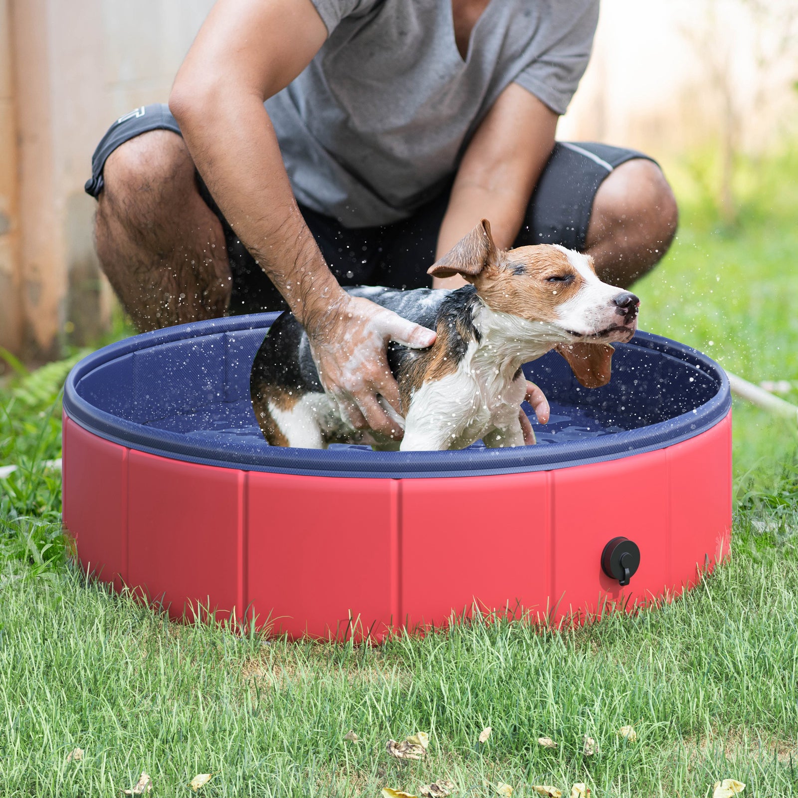 Pawhut Pet Paddling Pool Cat Dog Indoor/ Outdoor Foldable 80cm Diameter | Maroon