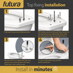 Toilet Seat Soft Close Oval Shape, Premium Thermoplastic, Quick Release, Top & Bottom Fixings | Grey