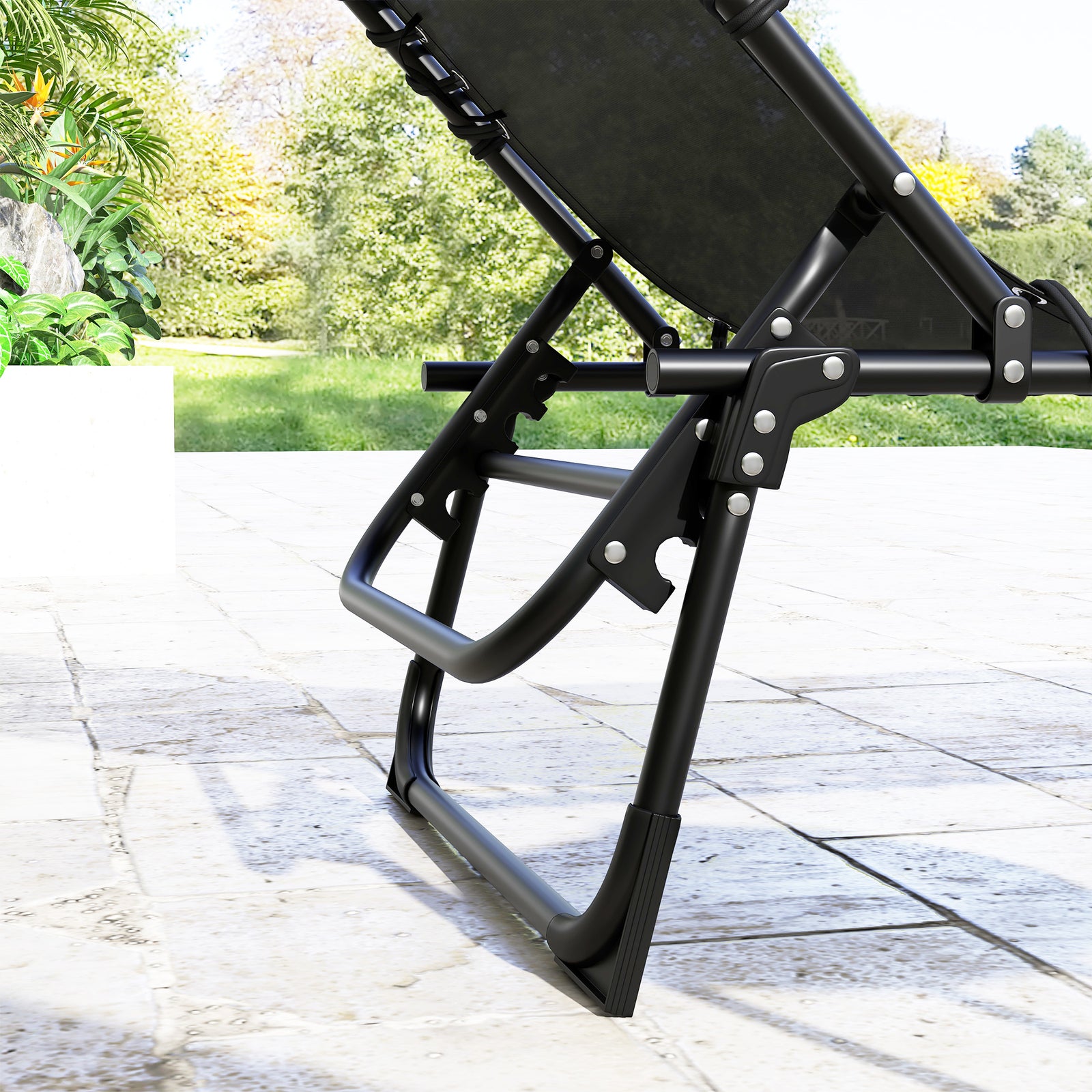 2 Pcs Beach Chaise Lounge 4 Adjustable Positions | Set of 2 | Black