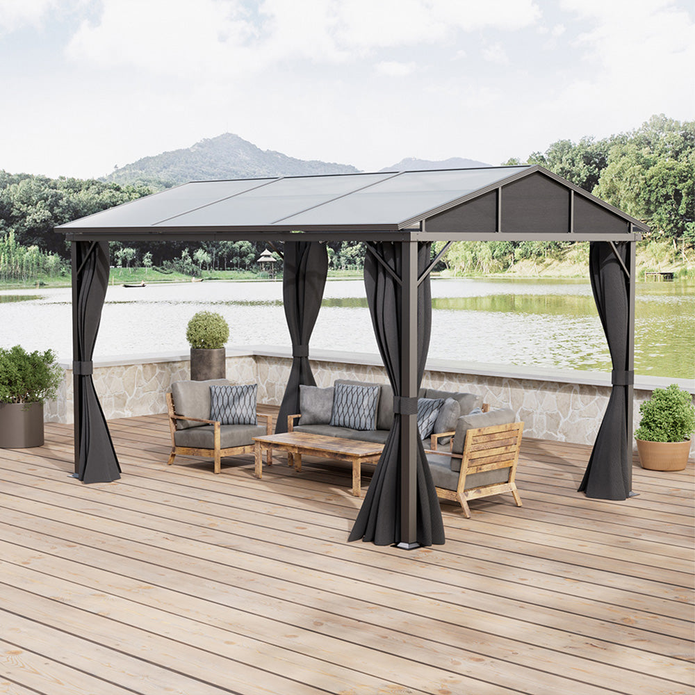3x4m Hardtop Gazebo With Curtains Aluminium Patio Gazebo Outdoor Canopy Pavilion For Garden