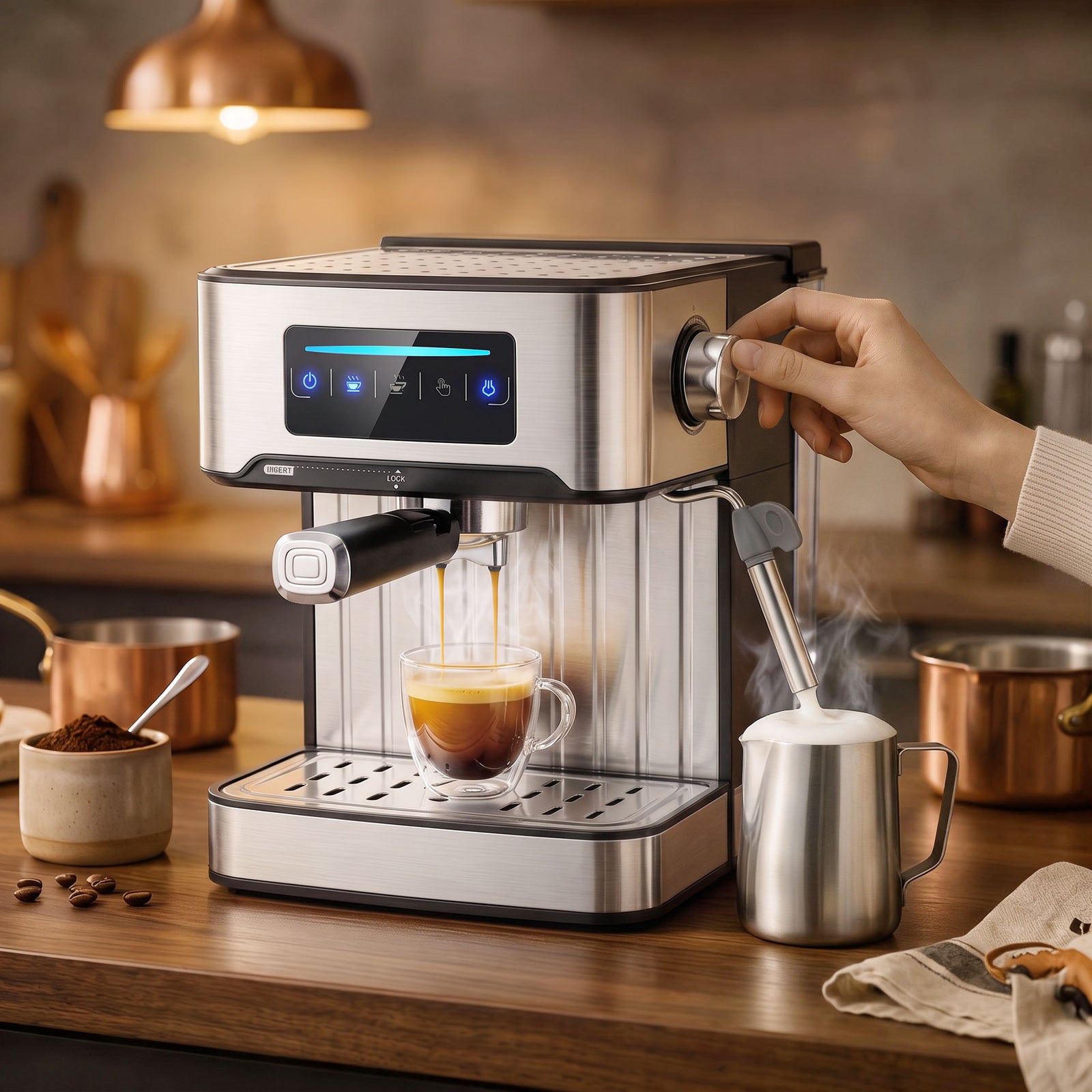 HOMCOM Espresso Machine, 20-bar, 1.6 L Tank, Led Touch, Black