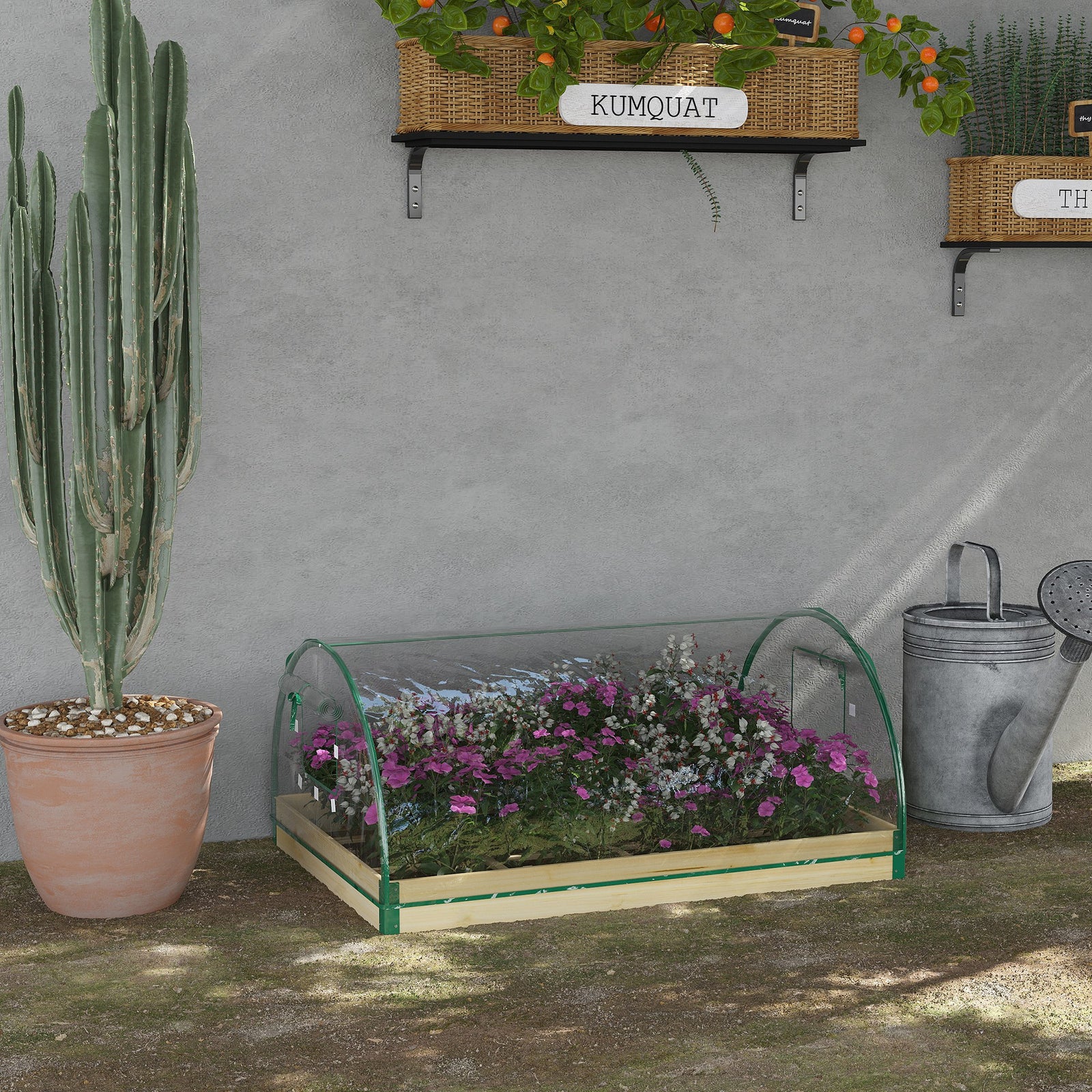 Wooden Raised Bed With Mini Greenhouse