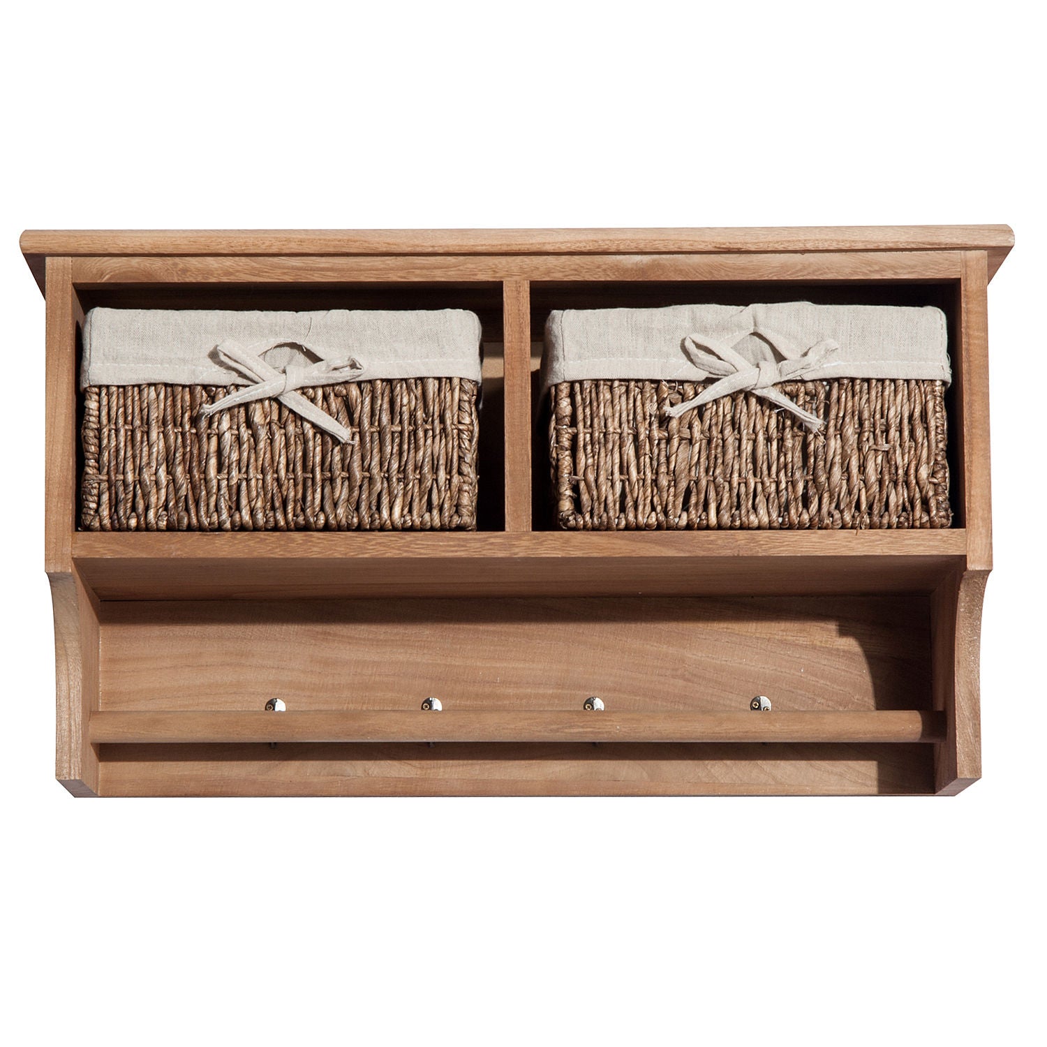 Entryway Coat Rack Wall Mounted Shelf Hooks 2 Baskets