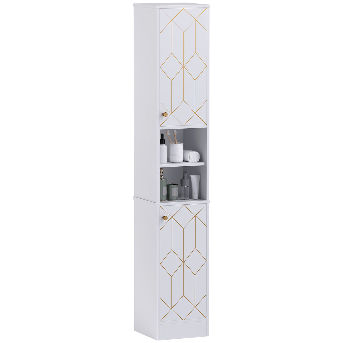 HOMCOM Slim Bathroom Cabinet, Bathroom Storage Cabinet With Doors, White