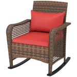 Garden Rocking Chair, Rattan Rocker With Cushions | Red