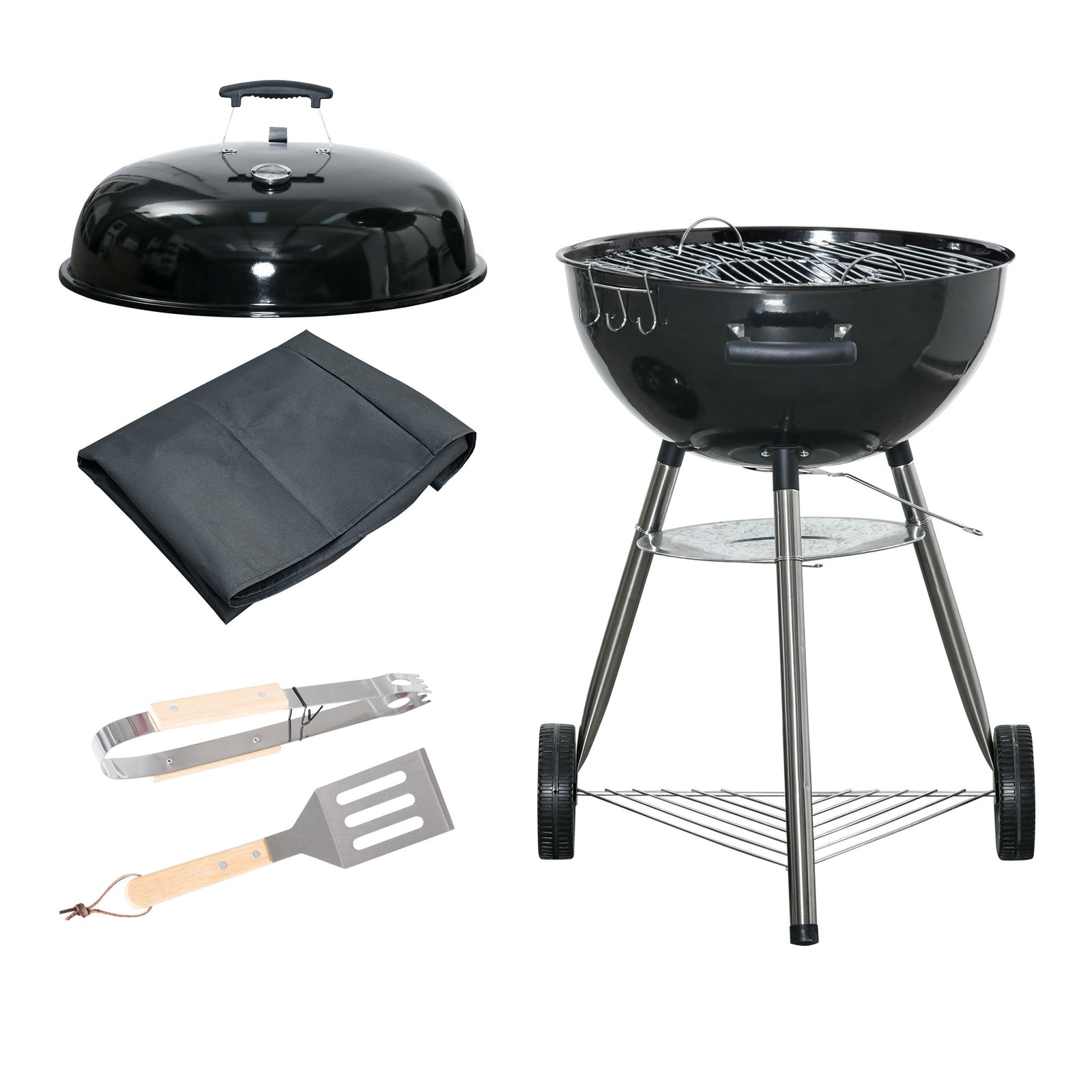 Outsunny Kettle Charcoal Bbq With Thermometer & Shelf