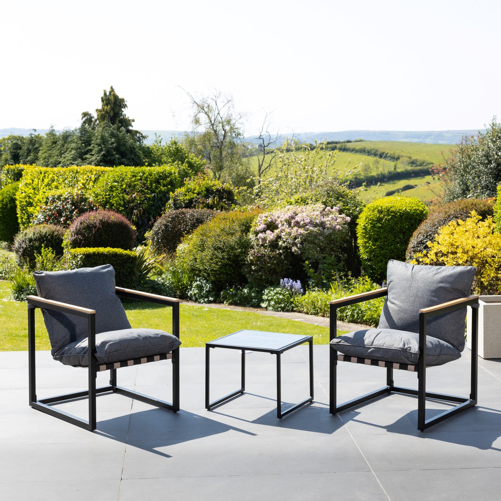 Bosque Black & Grey Garden Lounge Set - 2 X Chairs + Table