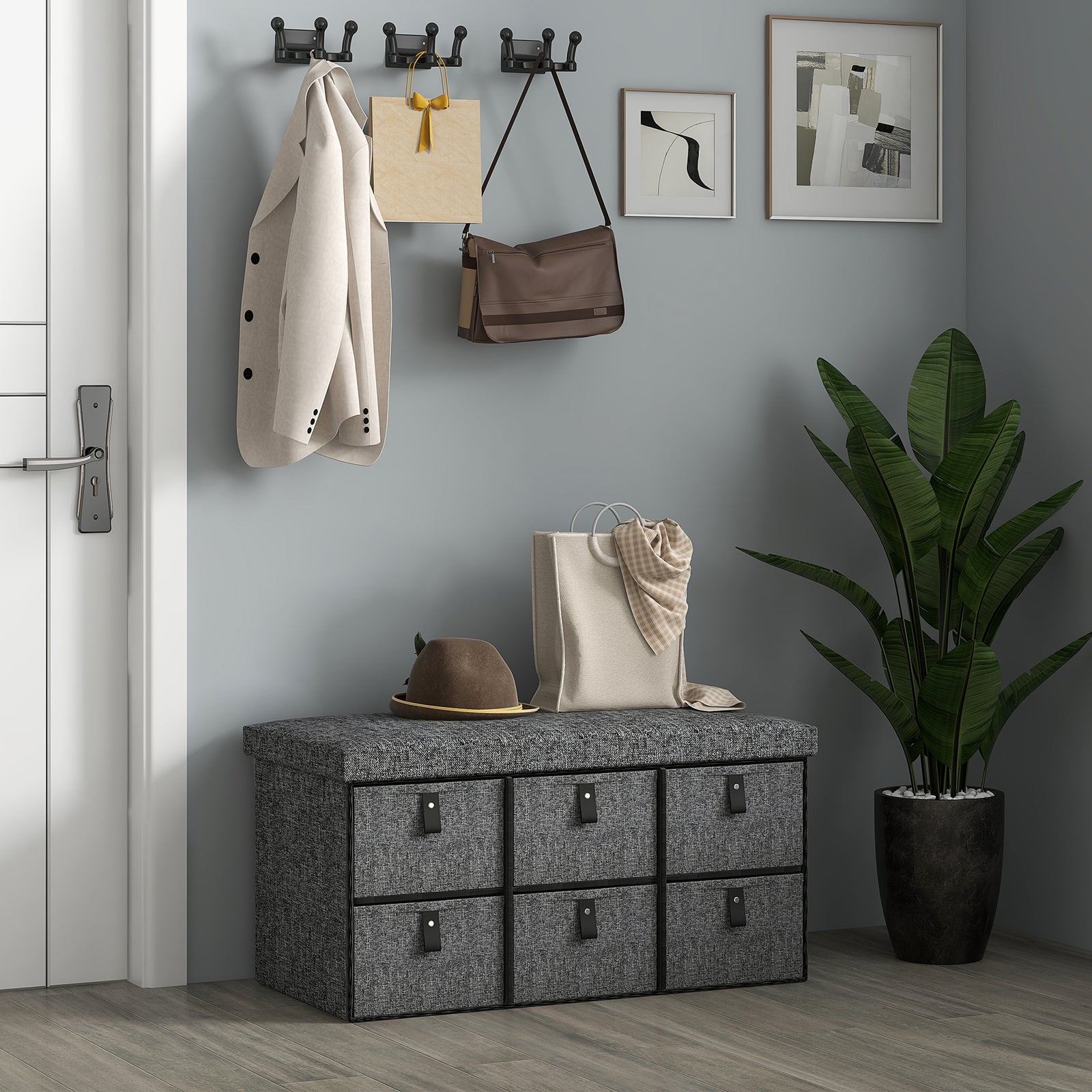 Shoe Bench With Seat, Shoe Storage Bench With Fabric Drawers | One Size | Dark Gray