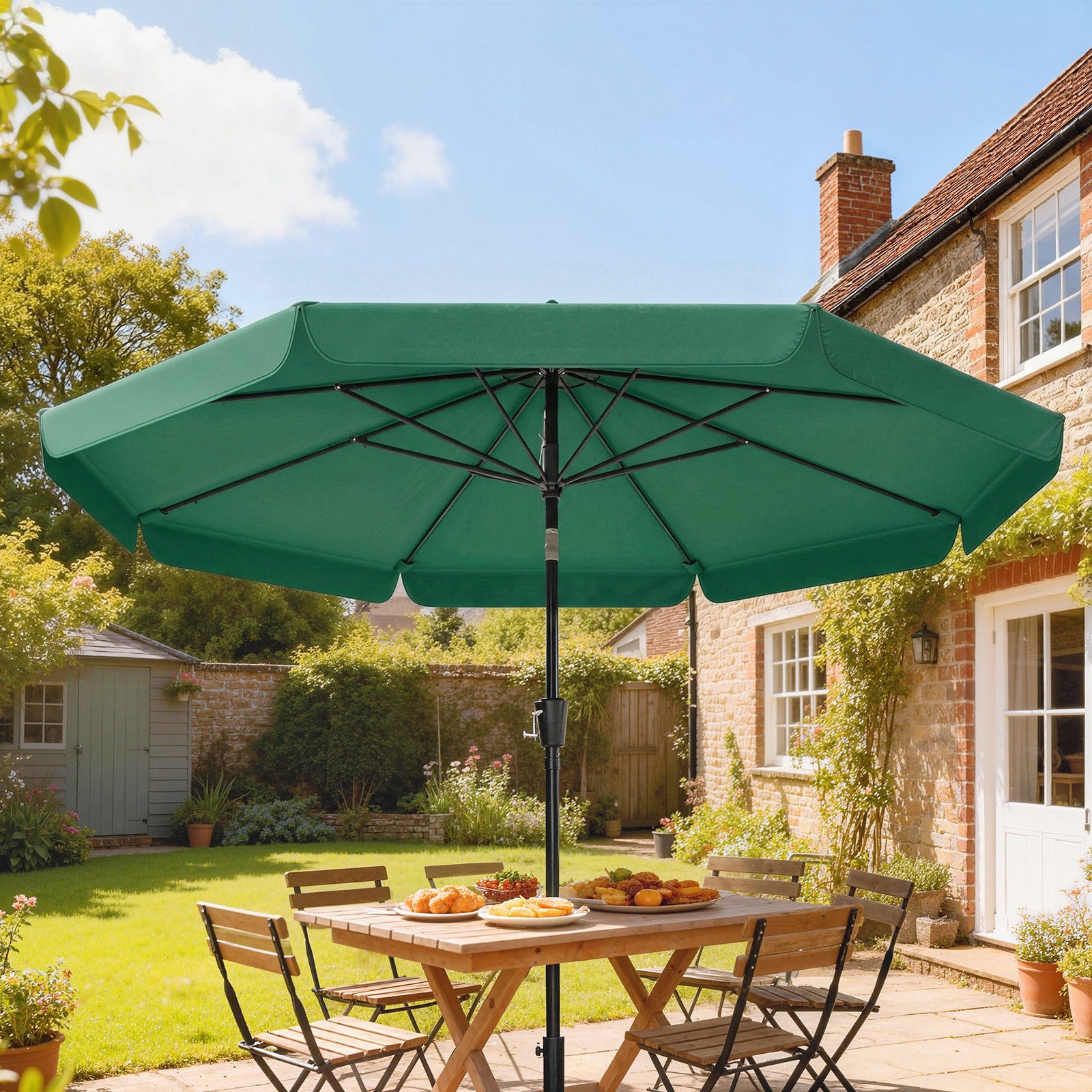 3 M Garden Parasol With Tilt & Crank, Upf30+ Outdoor Table Umbrella | Green