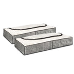 Set Of 2 Grey Linen Printed Underbed Storage Bag With Viewing Panel