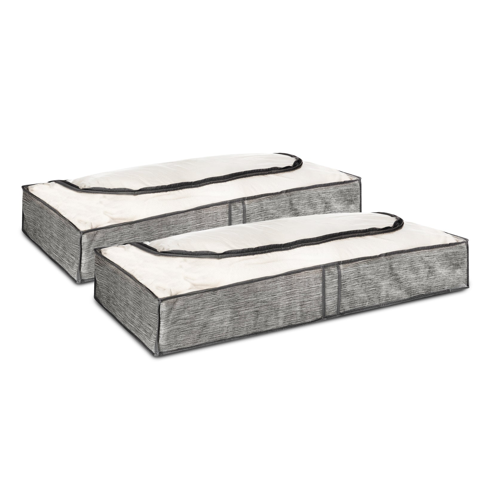 Set Of 2 Grey Linen Printed Underbed Storage Bag With Viewing Panel
