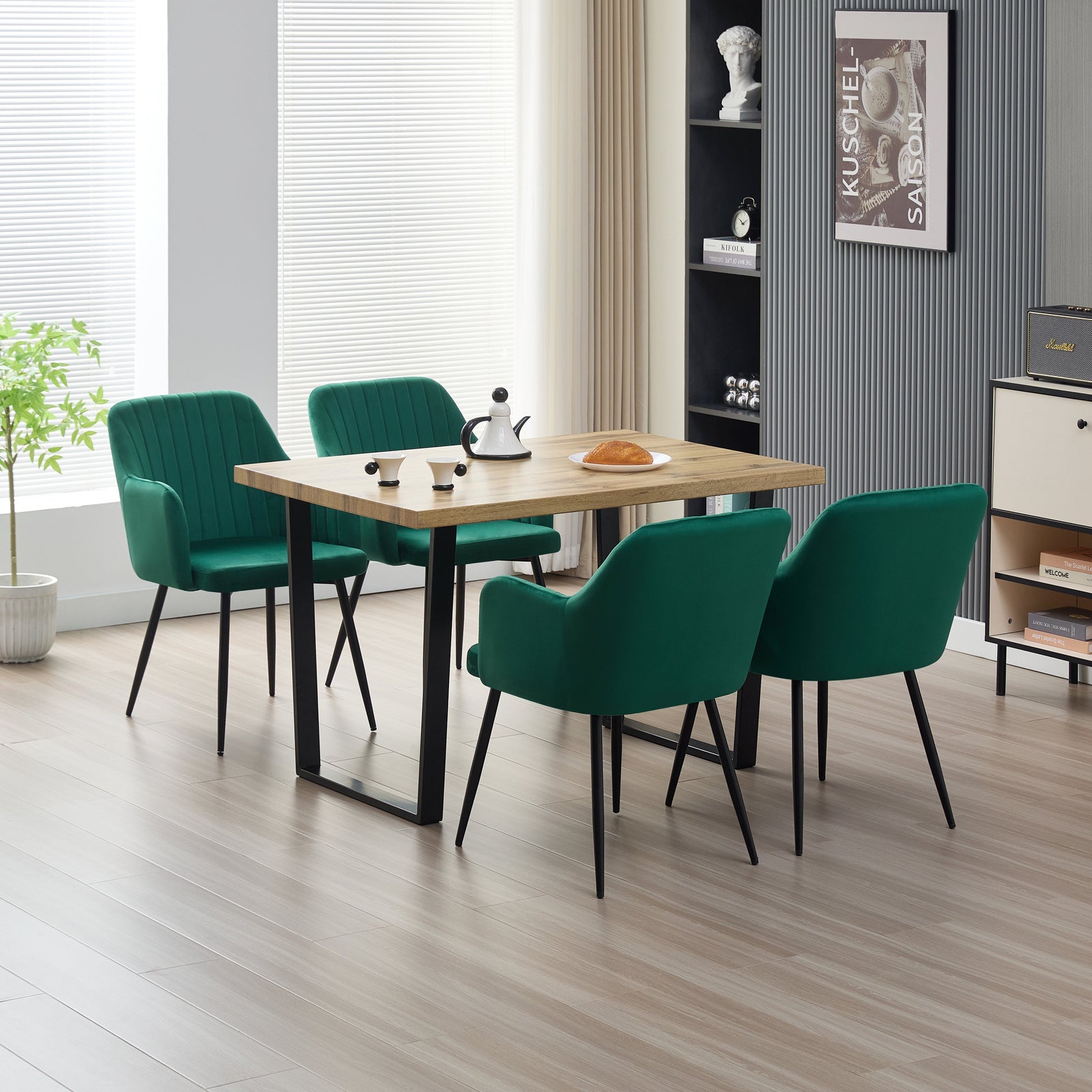 Stylish Colorado Dining Table Set With 4 Velvet Charlotte Chairs | Green