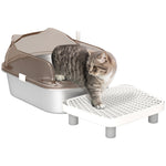 Pawhut Stainless Steel Litter Box, Cat Litter Tray W/ Lid, Pedal, Scoop