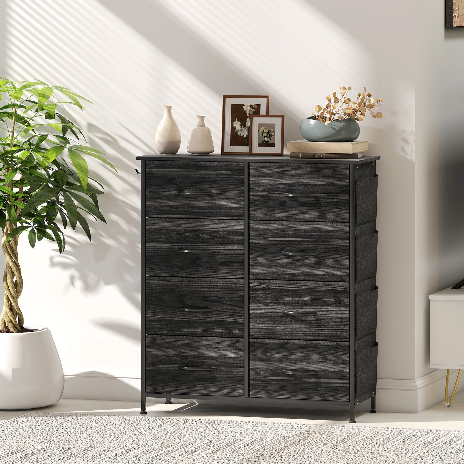 Fabric Chest Of Drawers, 8 Drawer Dresser For Bedroom | Black