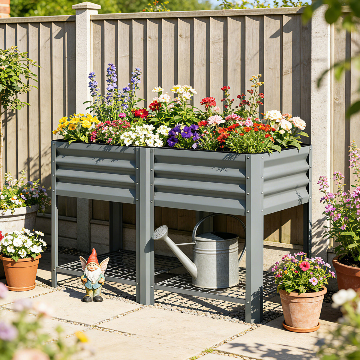 Outsunny Raised Garden Bed With Storage Shelf 120x55cm Grey
