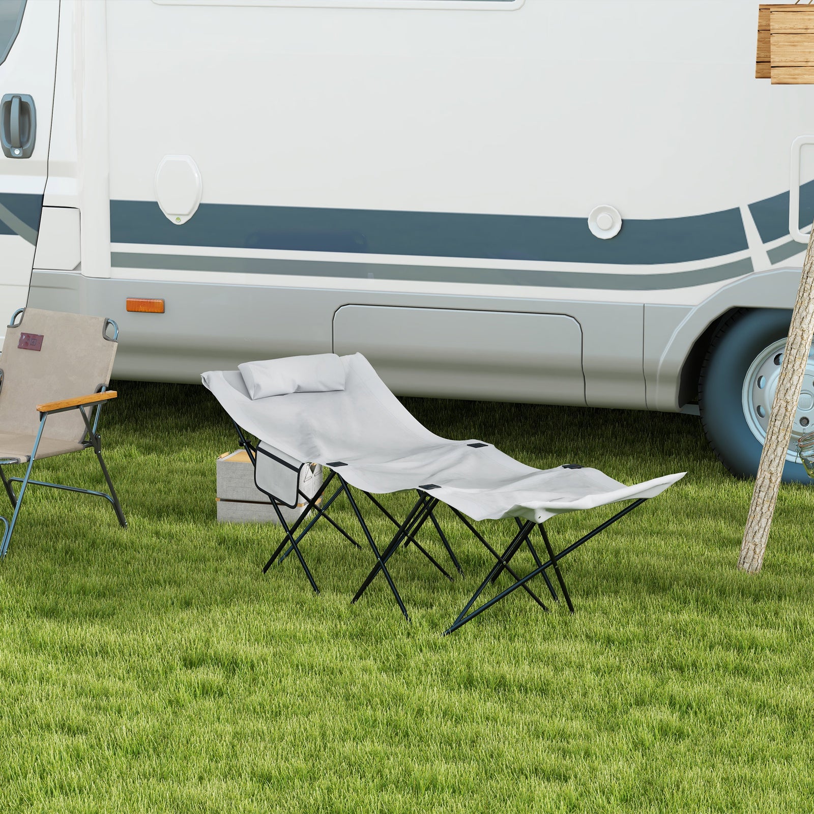 Foldable Sun Lounger W/ Side Pocket & Headrest