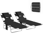 2 Sun Loungers With Reading Hole, Folding Garden Lounger | Black