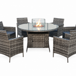 Amazon Rattan Fire Pit Dining Set - Round Table With Chairs | 6 Chairs | Grey
