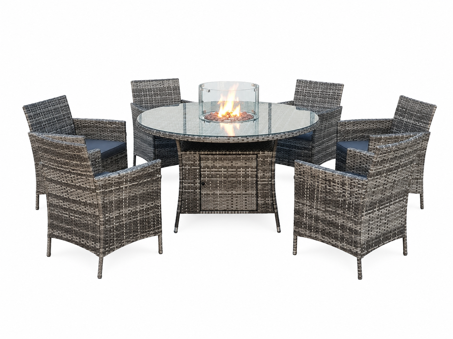 Amazon Rattan Fire Pit Dining Set - Round Table With Chairs | 6 Chairs | Grey