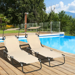 2 Piece Folding Sun Loungers With Adjustable Backrest | Brown