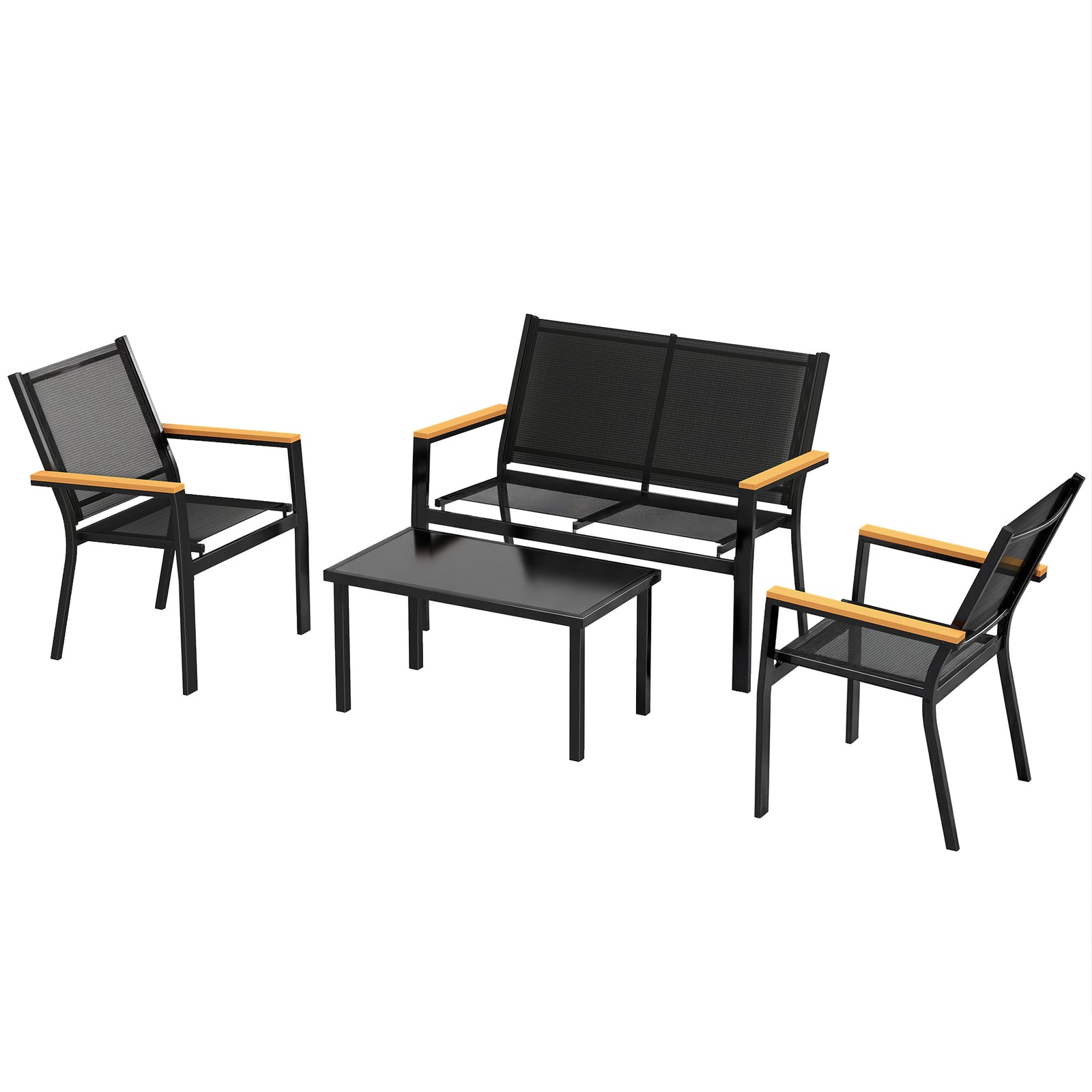 Outsunny Outdoor Sofa With Tempered Glass Top 4 Seater Black
