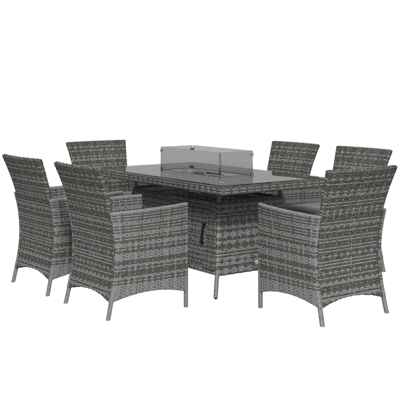 Outsunny 7 Pcs Outdoor Rattan Garden Furniture With Fire Pit Table