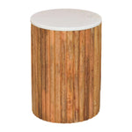Fluted Marble Side Table In Solid Wood – Light Brown Finish