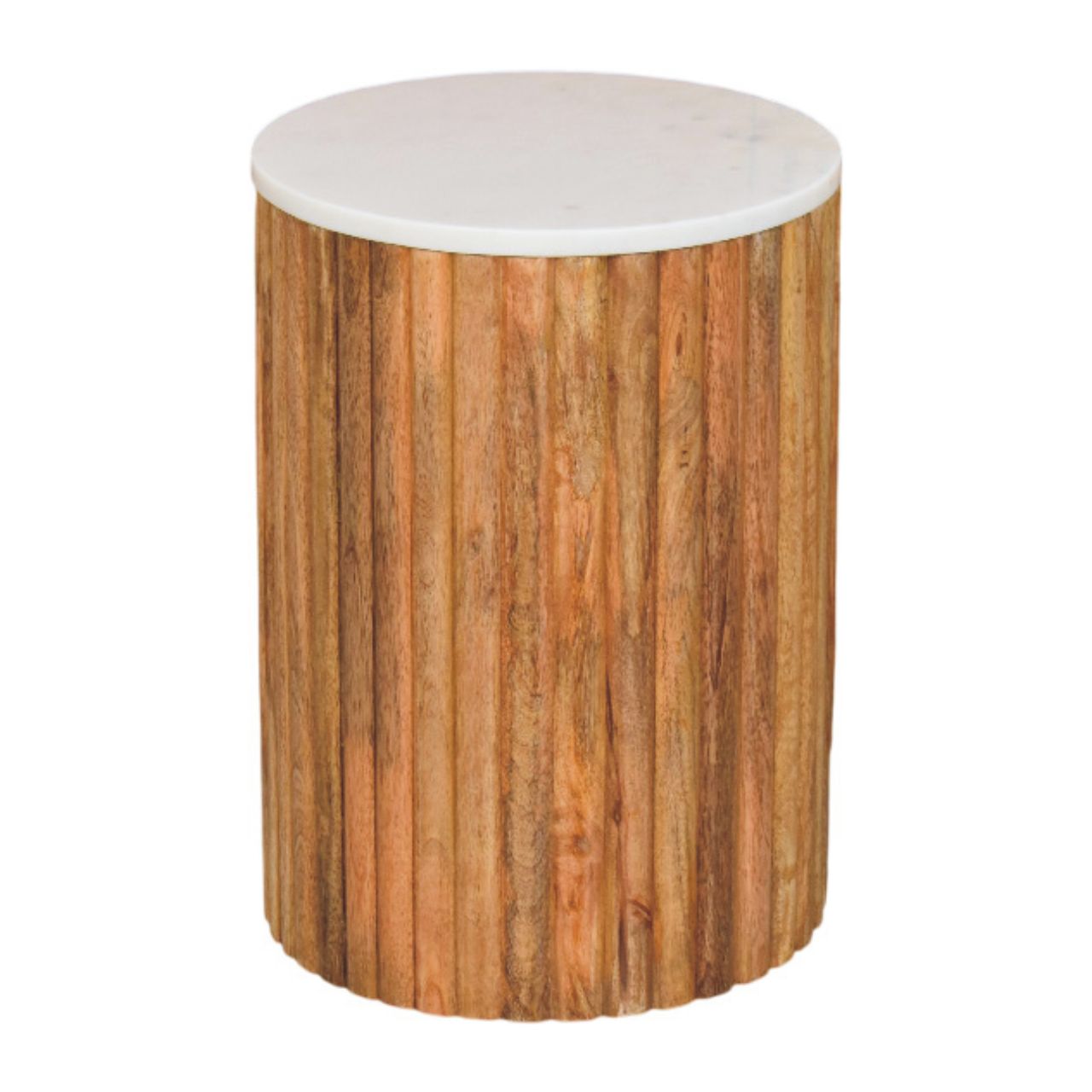 Fluted Marble Side Table In Solid Wood – Light Brown Finish