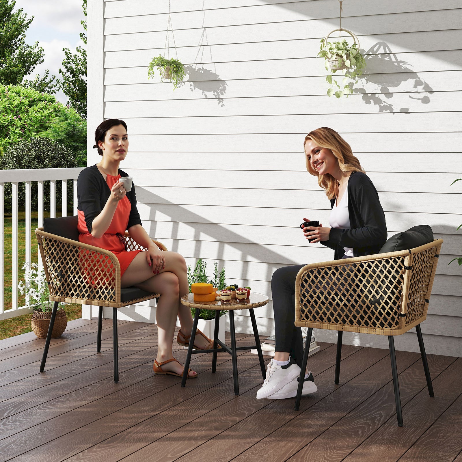 3 Piece Rattan Bistro Set, Patio Conversation Set | Natural