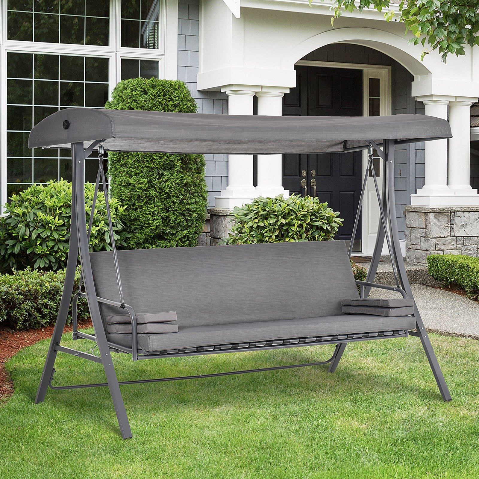 2-in-1 Patio 3 Seater Swing Chair Hammock W/ Cushion Canopy