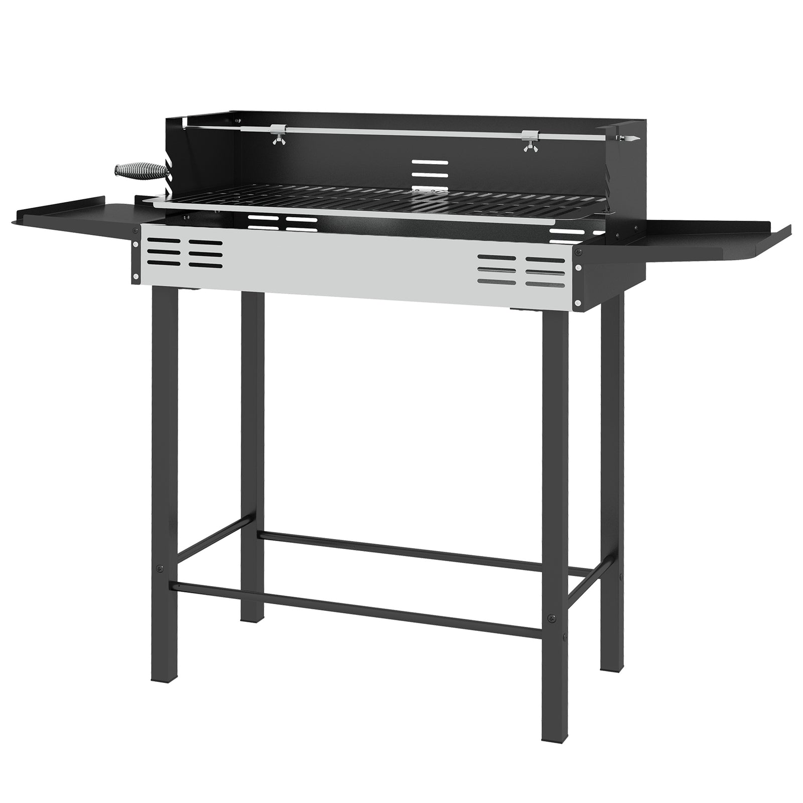 Bbq Rotisserie Grill, Charcoal, Foldable Shelves | Black