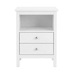 Bedside Table Wood Nightstand Cabinet 2 Storage Drawers Open Shelf | White