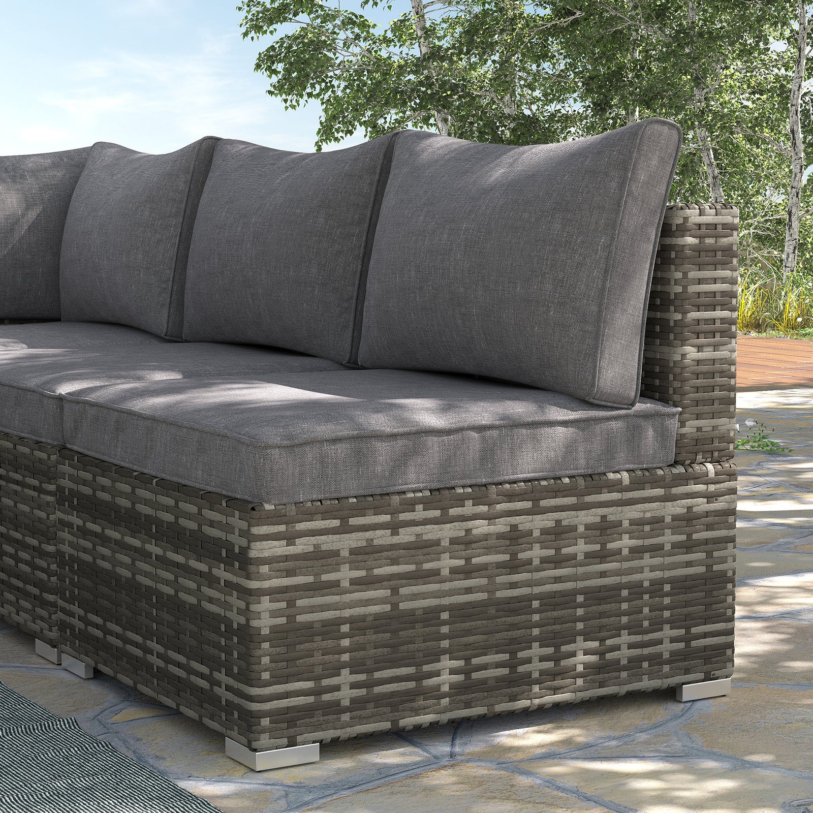 Outdoor Garden Furniture Rattan Single Middle Sofa W/cushion | Dark Gray