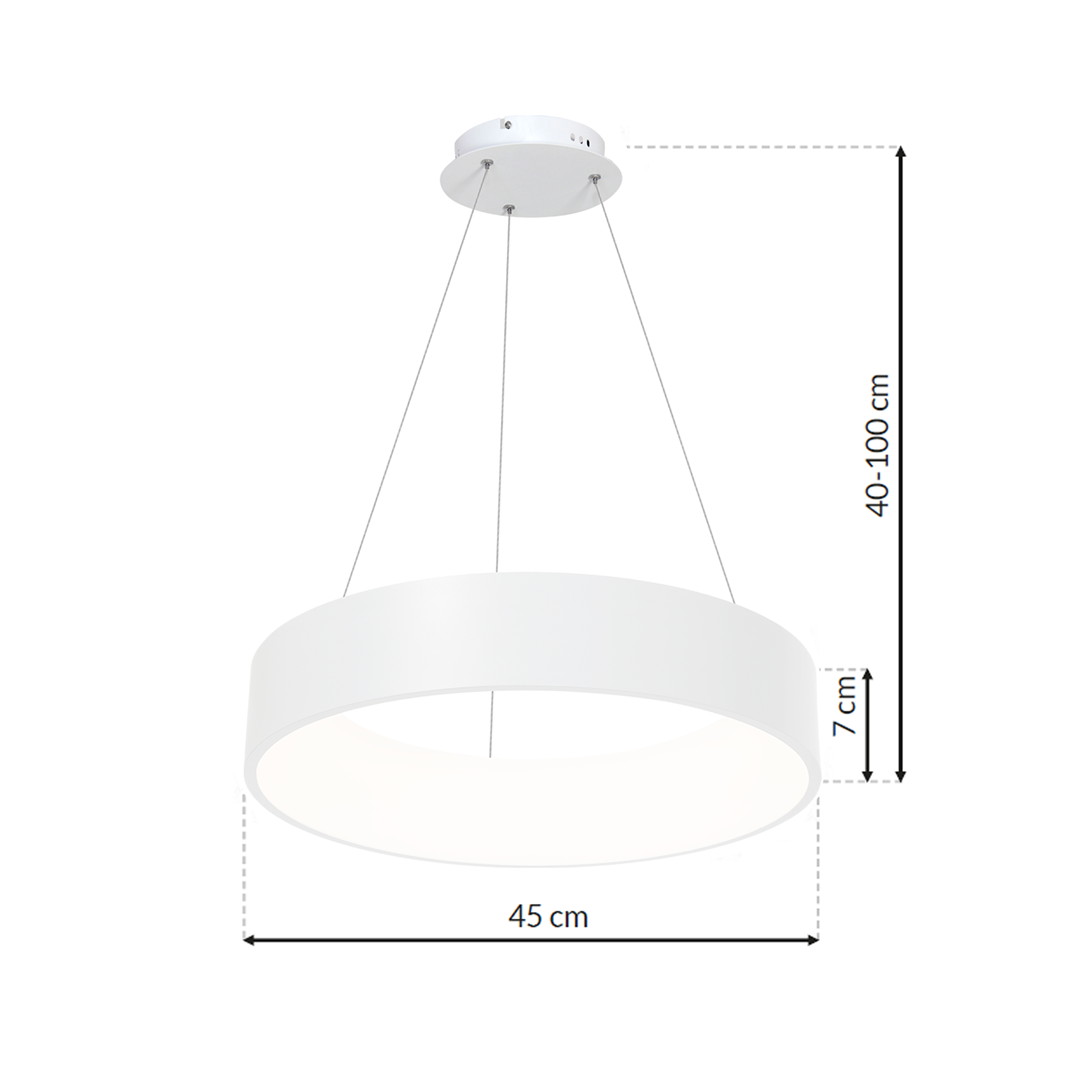 Ohio Stunning Led Pendant Lamp 24w(122w)  45cm Diameter Height Adjustable | White