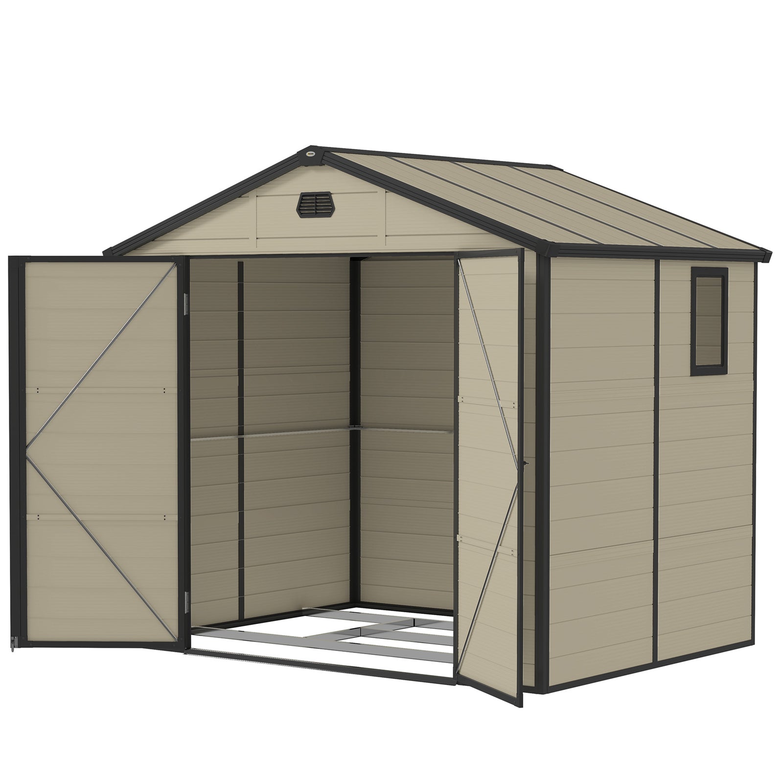 Garden Shed Tool Storage House W/ Lockable Door, Foundation