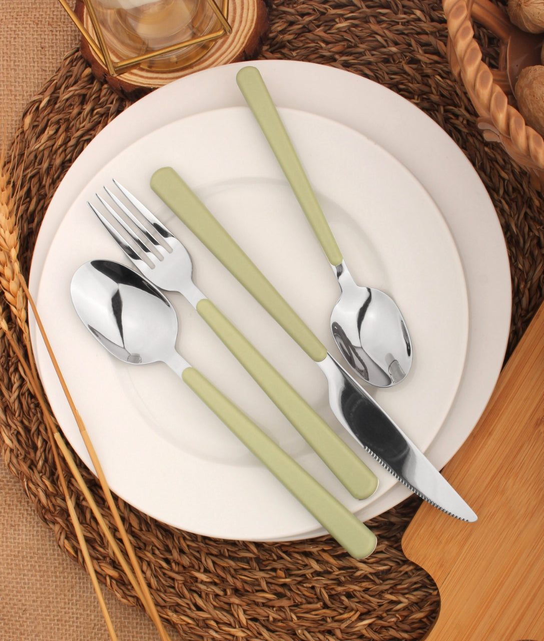 Cutlery Sets Stainless Steel Olive Green Abs Handle 32 Piece Set | One Size | Green