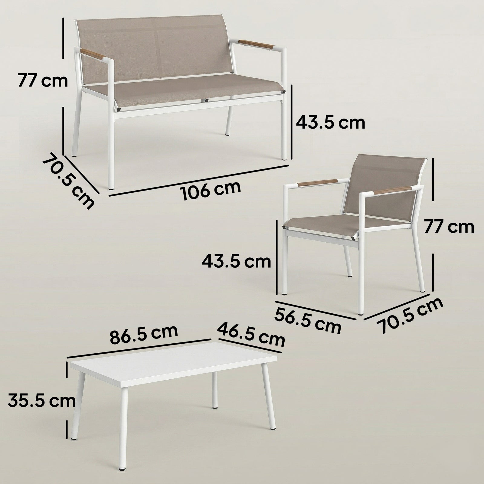 4 Seater Garden Furniture Set, Metal Garden Sofa Set | Brown