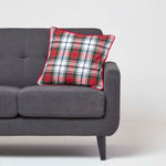 Tartan Check Cotton Cushion Cover | 45cm x 45cm | Red & White