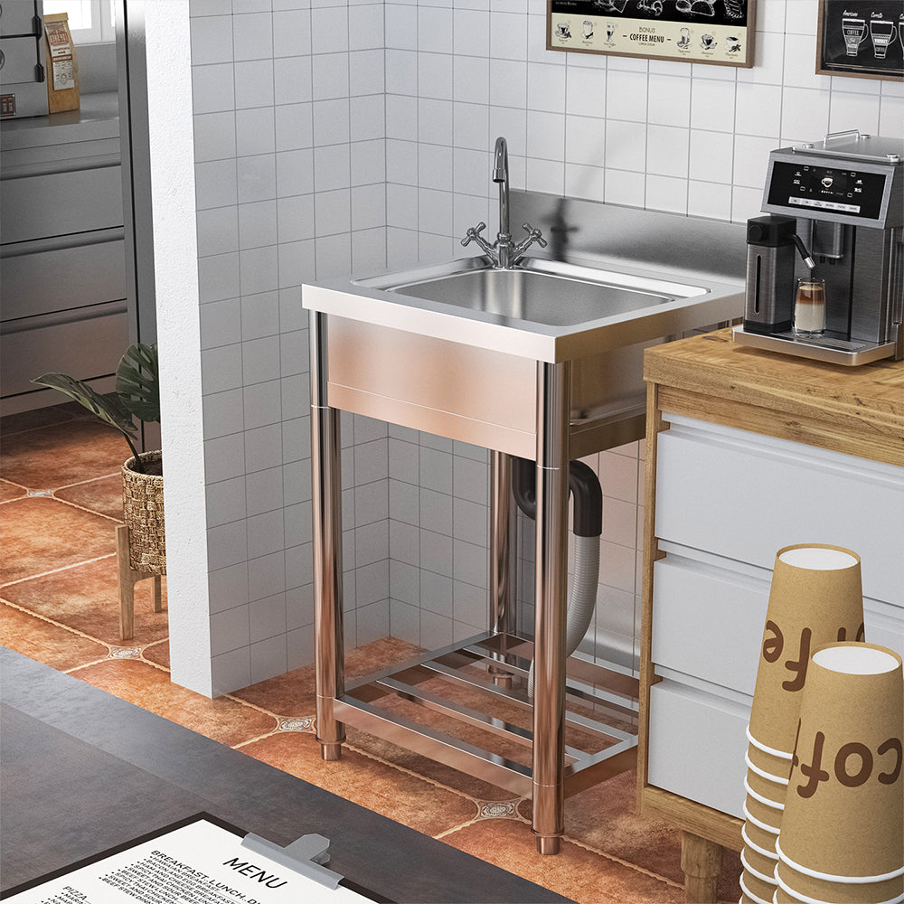 55cm W X 50cm D X 90cm H Stainless Steel Single Bowl Commercial Kitchen Sink With Bottom Shelf