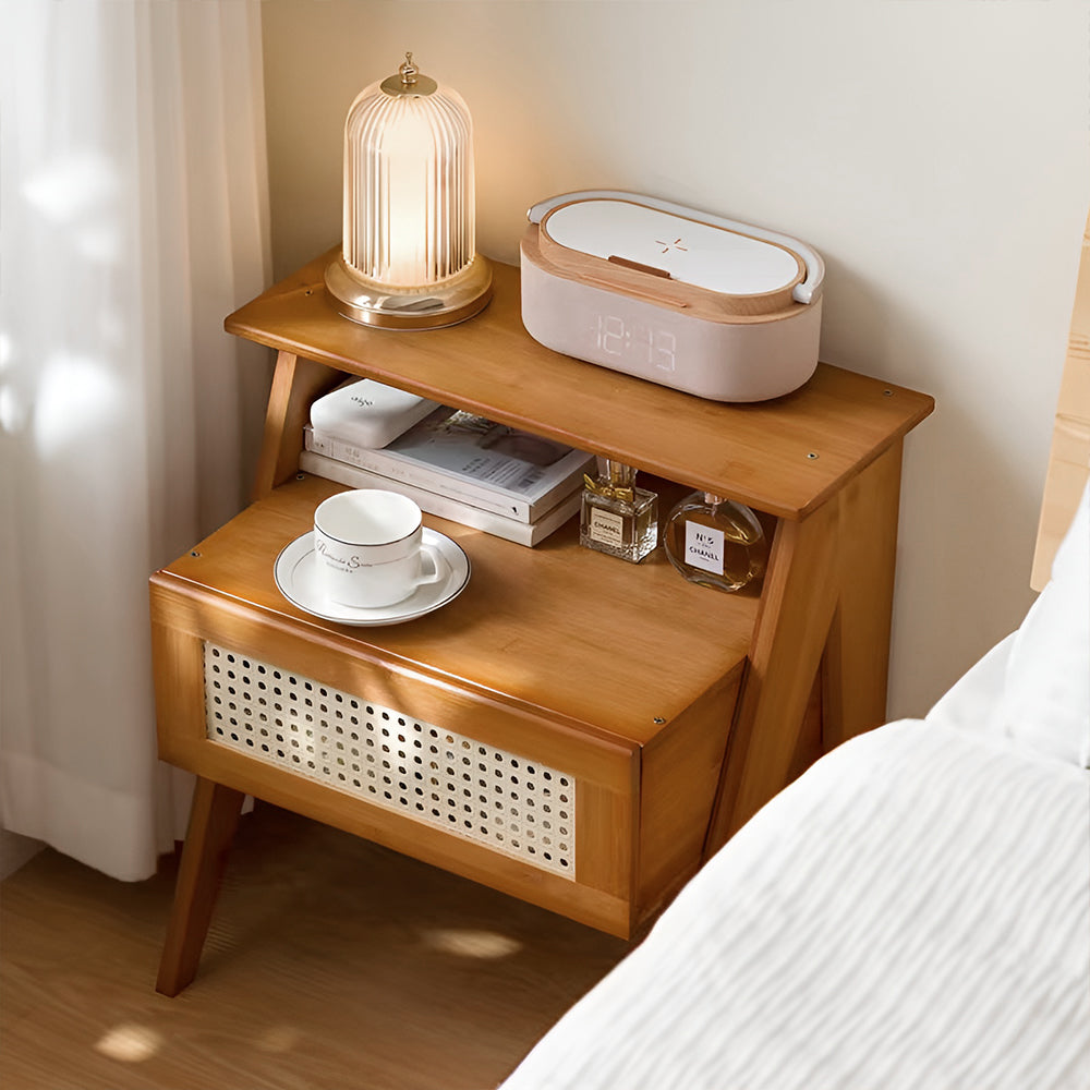 Wooden Nightstand Storage Cabinet With Shelf