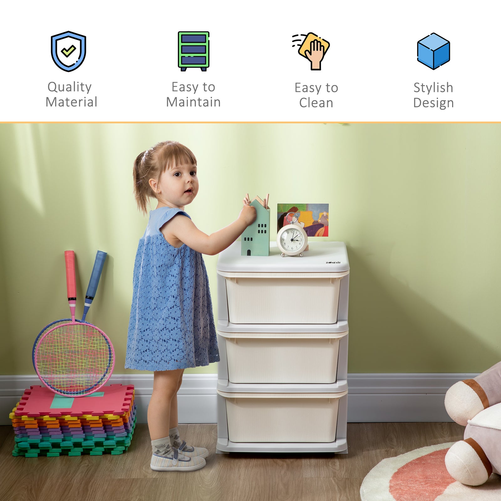 Kids Storage Units With Drawers 3 Or 6 Tier Chest Vertical Dresser Tower | Cream