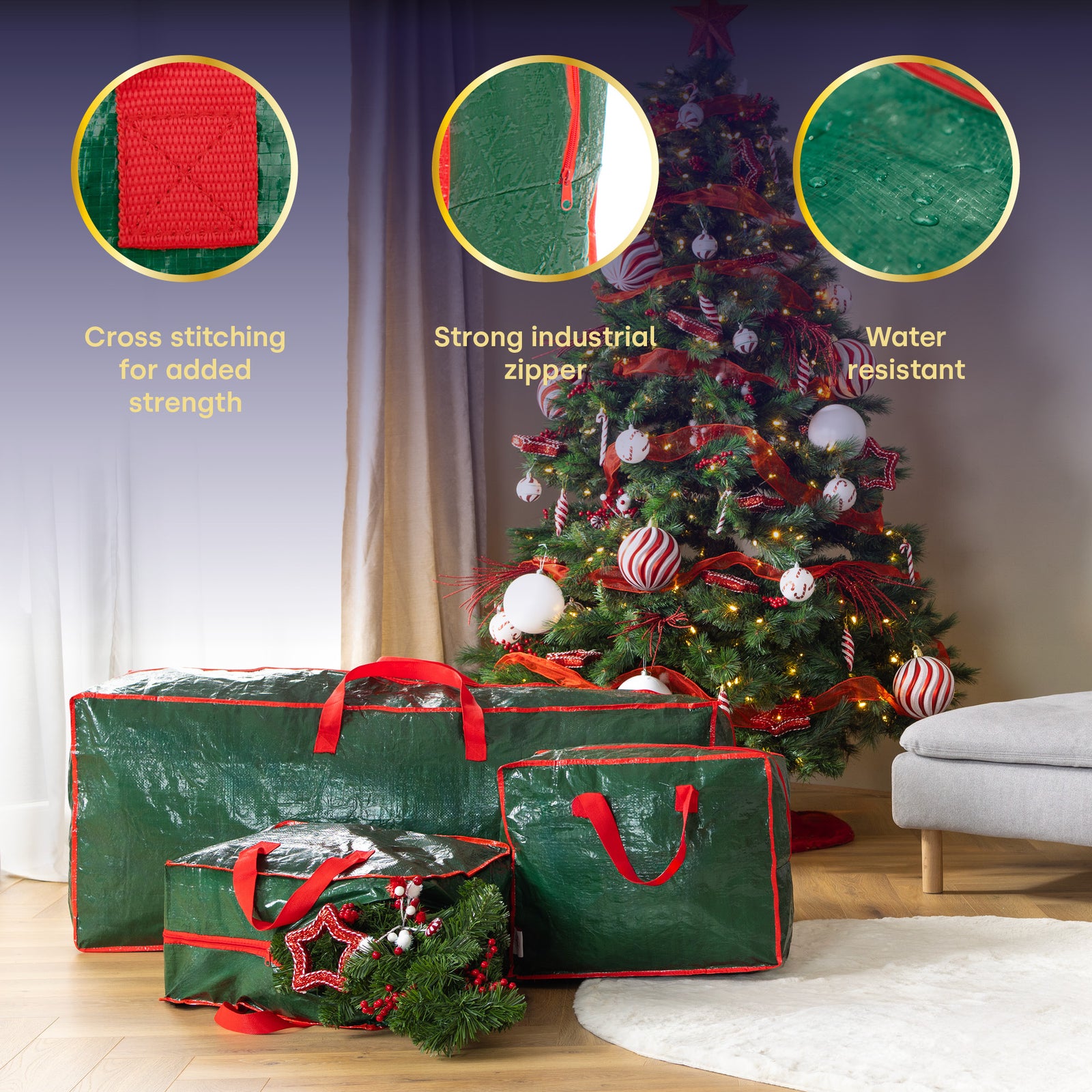 3 Piece Christmas Storage Set Tree Bag And Decoration Bags